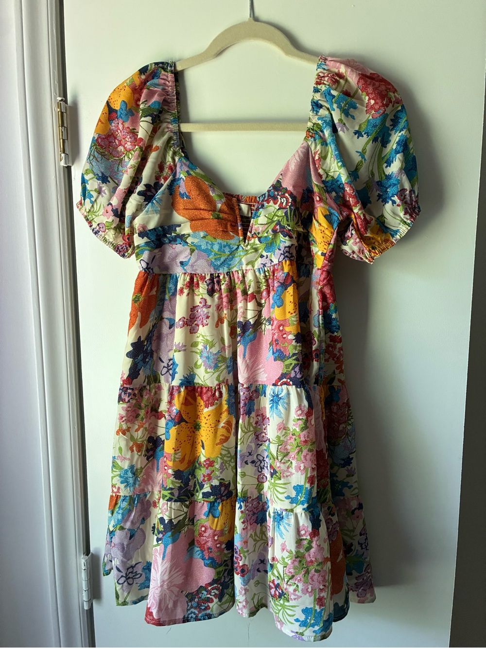 entro Multicolor Floral Puff-Sleeve Kids Dress